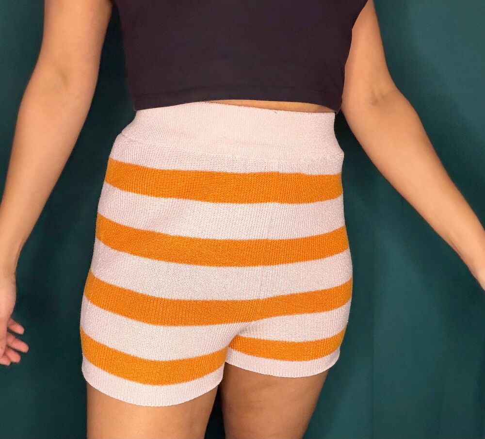 Pink and Orange Striped Knit Casual Shorts